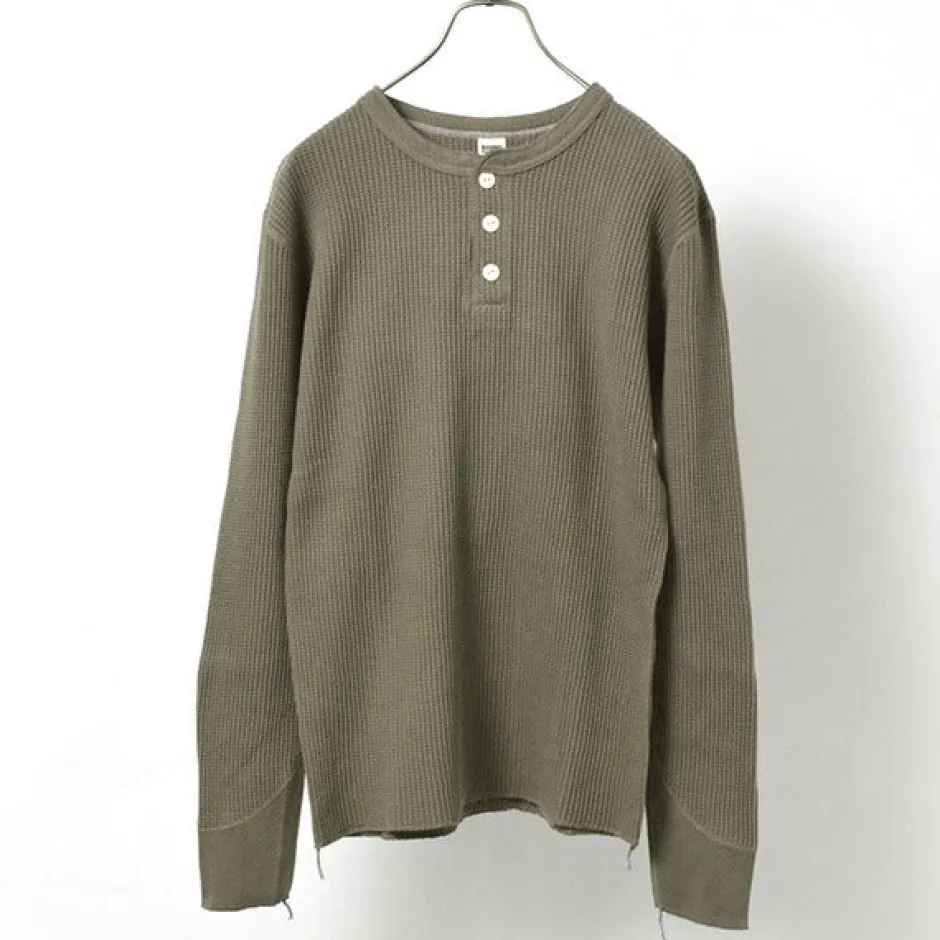 T-Shirts^BARNS / BR-3051 Big Waffle Henley Neck Long Sleeve Thermal / T-Shirt