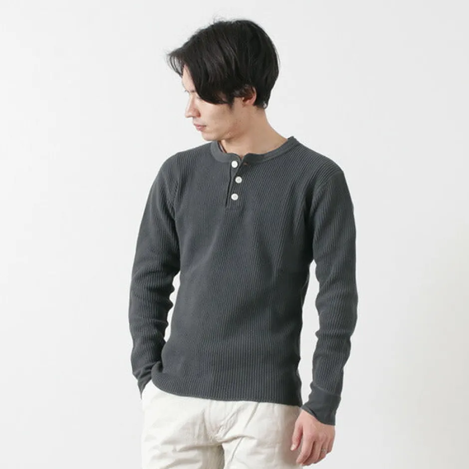 T-Shirts^BARNS / BR-3051 Big Waffle Henley Neck Long Sleeve Thermal / T-Shirt