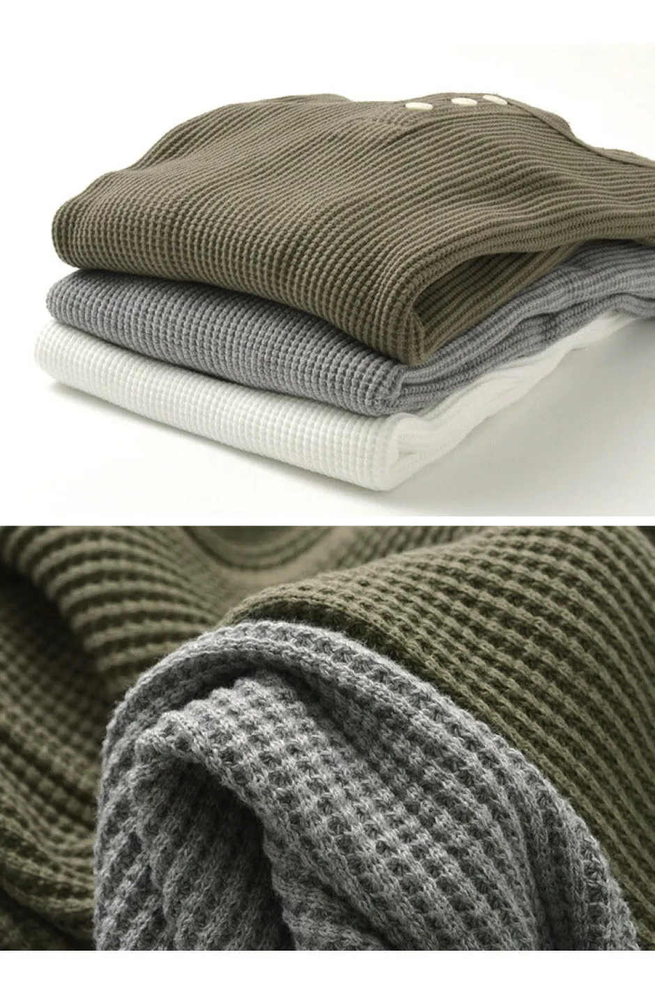 T-Shirts^BARNS / BR-3051 Big Waffle Henley Neck Long Sleeve Thermal / T-Shirt