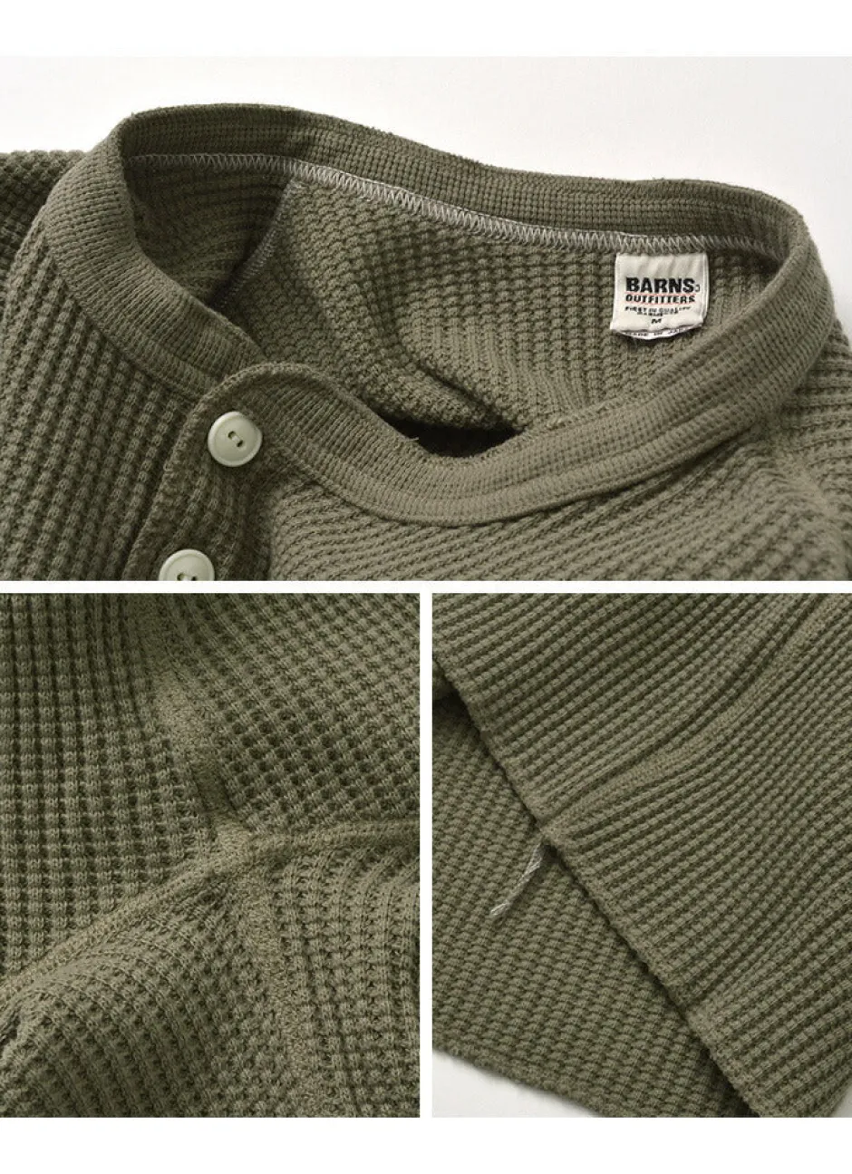 T-Shirts^BARNS / BR-3051 Big Waffle Henley Neck Long Sleeve Thermal / T-Shirt