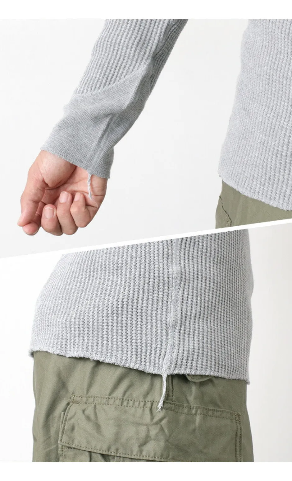 T-Shirts^BARNS / BR-3051 Big Waffle Henley Neck Long Sleeve Thermal / T-Shirt