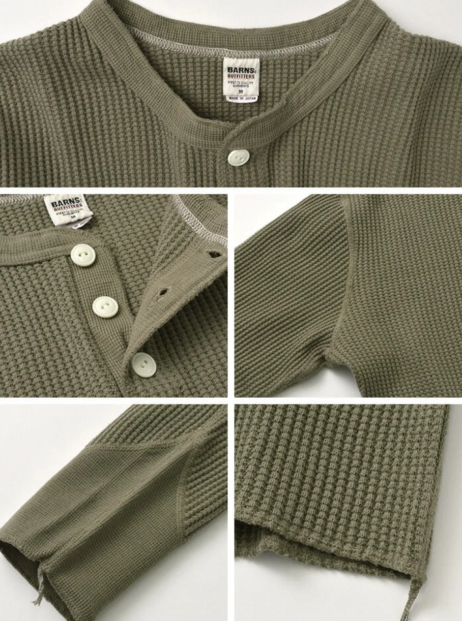 T-Shirts^BARNS / BR-3051 Big Waffle Henley Neck Long Sleeve Thermal / T-Shirt
