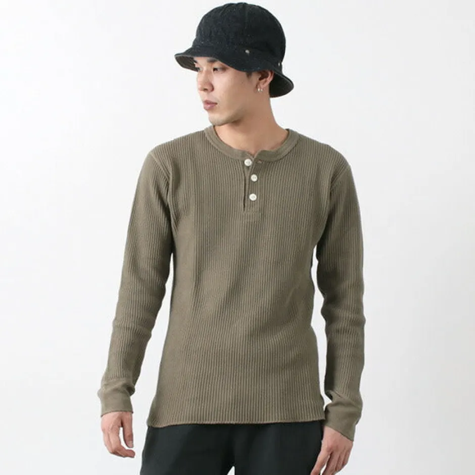T-Shirts^BARNS / BR-3051 Big Waffle Henley Neck Long Sleeve Thermal / T-Shirt