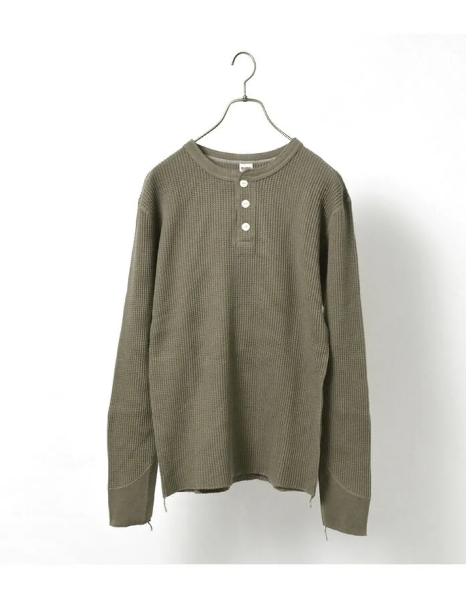 T-Shirts^BARNS / BR-3051 Big Waffle Henley Neck Long Sleeve Thermal / T-Shirt