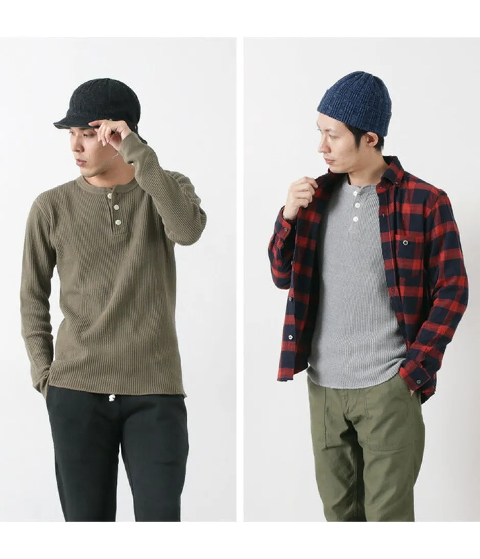 T-Shirts^BARNS / BR-3051 Big Waffle Henley Neck Long Sleeve Thermal / T-Shirt