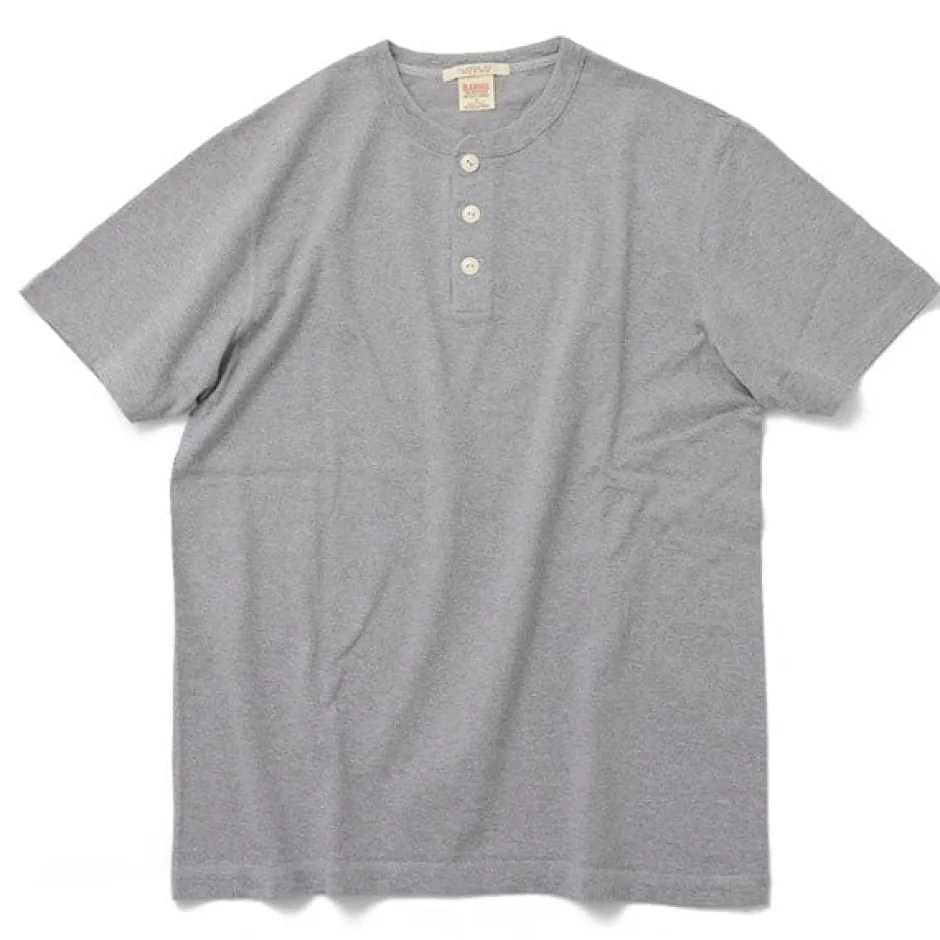 T-Shirts^BARNS / BR-8146 Knitsted Henley Neck Short Sleeve Crew Neck T-Shirt