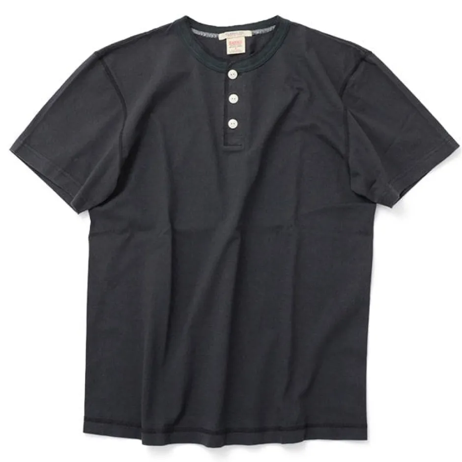 T-Shirts^BARNS / BR-8146 Knitsted Henley Neck Short Sleeve Crew Neck T-Shirt