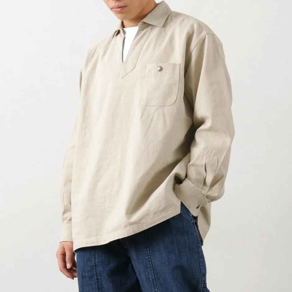 Shirts^BARNS / Cotton linen skipper button works concho shirt