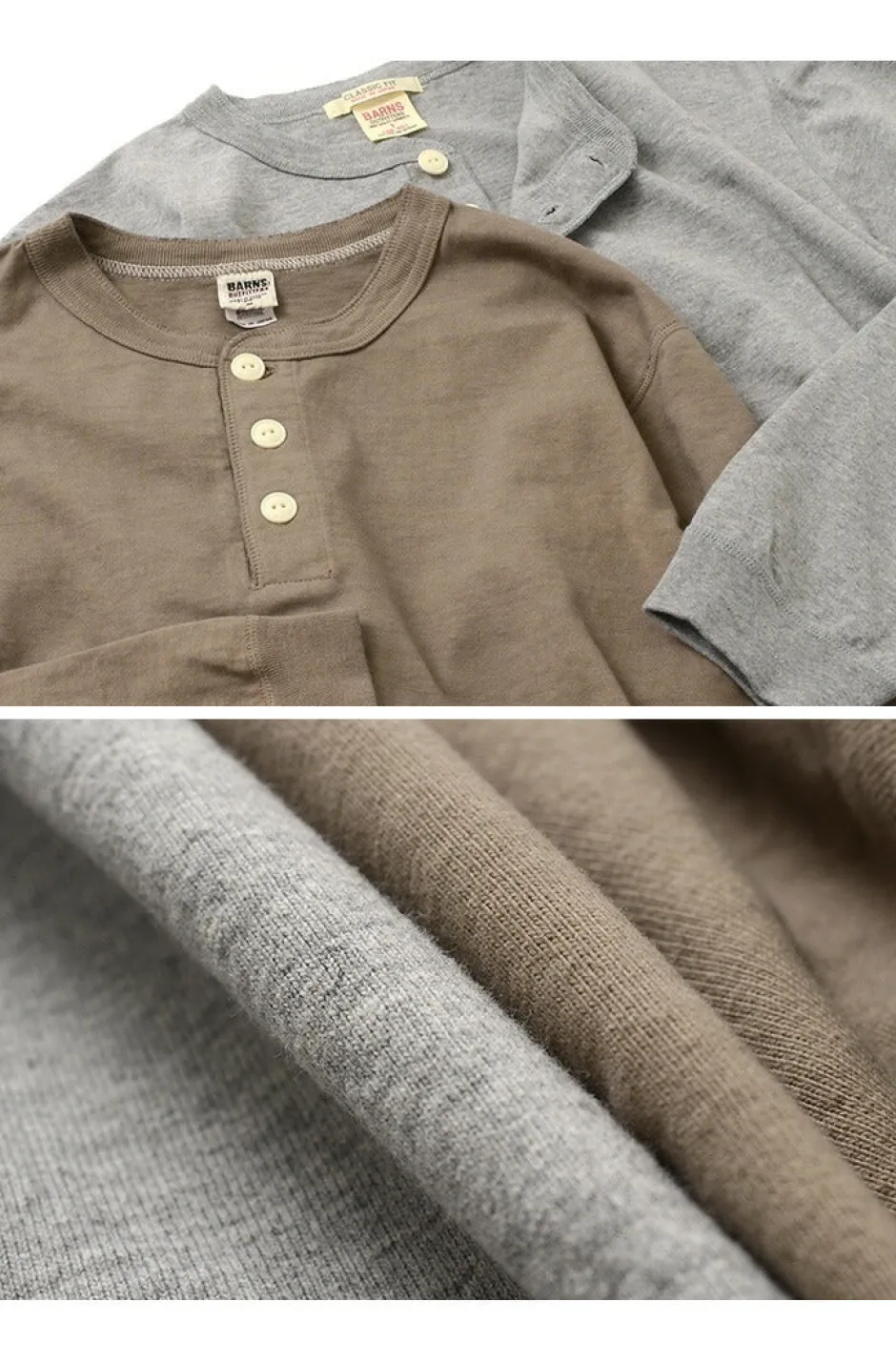 T-Shirts^BARNS / COZUN Knit Vintage Long Sleeve Henry Neck T-Shirt