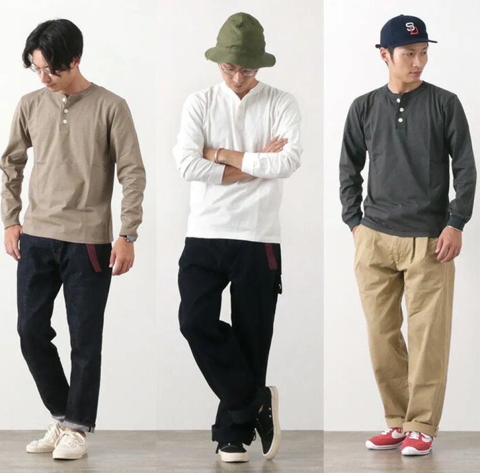 T-Shirts^BARNS / COZUN Knit Vintage Long Sleeve Henry Neck T-Shirt
