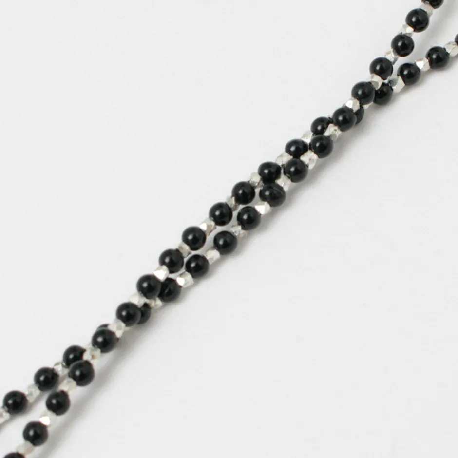Anklets^CHALISA T.. / onyx beads silver ball chain necklace 925 silver black