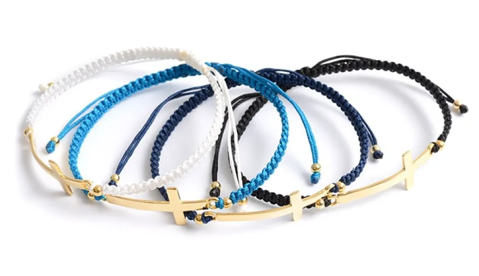 Anklets^CHALISA T.. / Flattened Silver Cross Knotted Cord Anklet