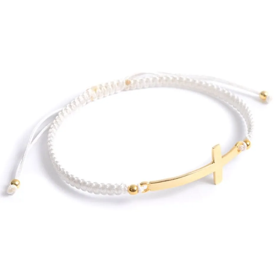 Anklets^CHALISA T.. / Flattened Silver Cross Knotted Cord Anklet