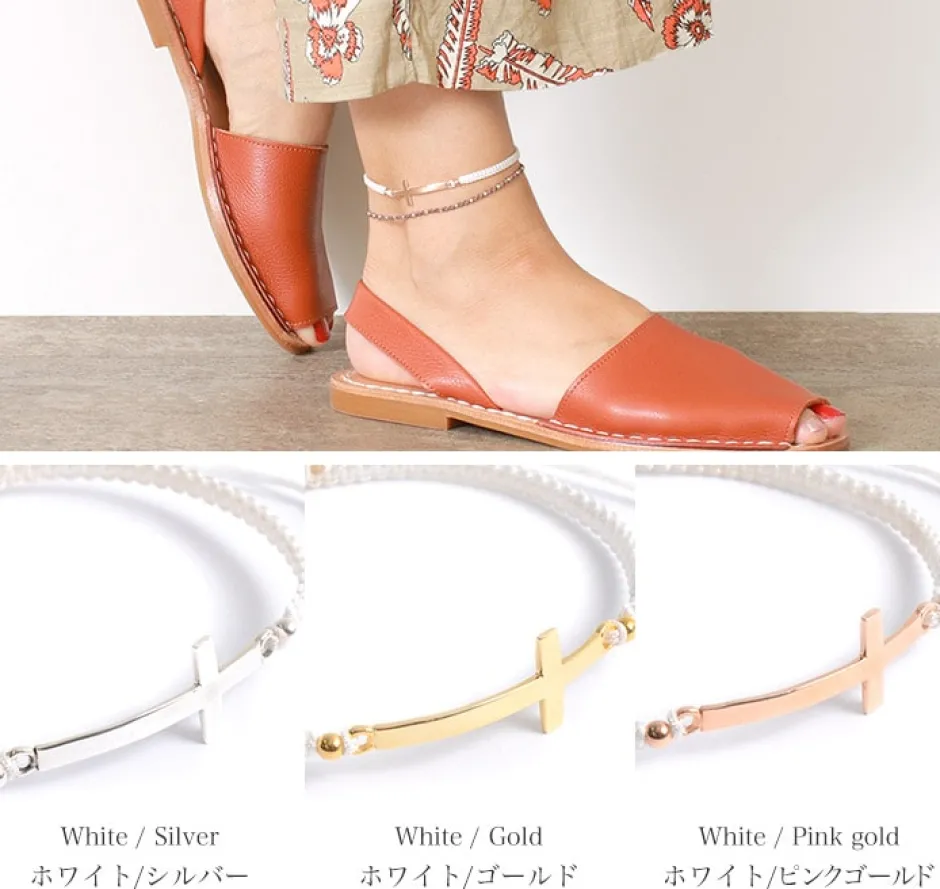 Anklets^CHALISA T.. / Flattened Silver Cross Knotted Cord Anklet