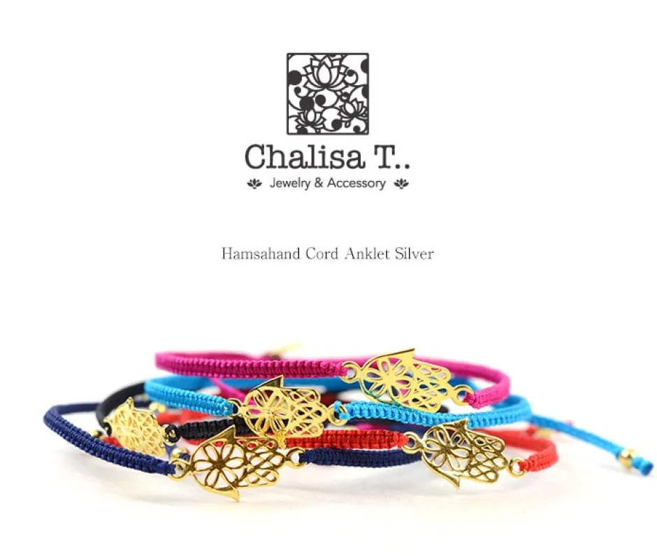 Anklets^CHALISA T.. / Hamsa Hand Notched Cord Anklet
