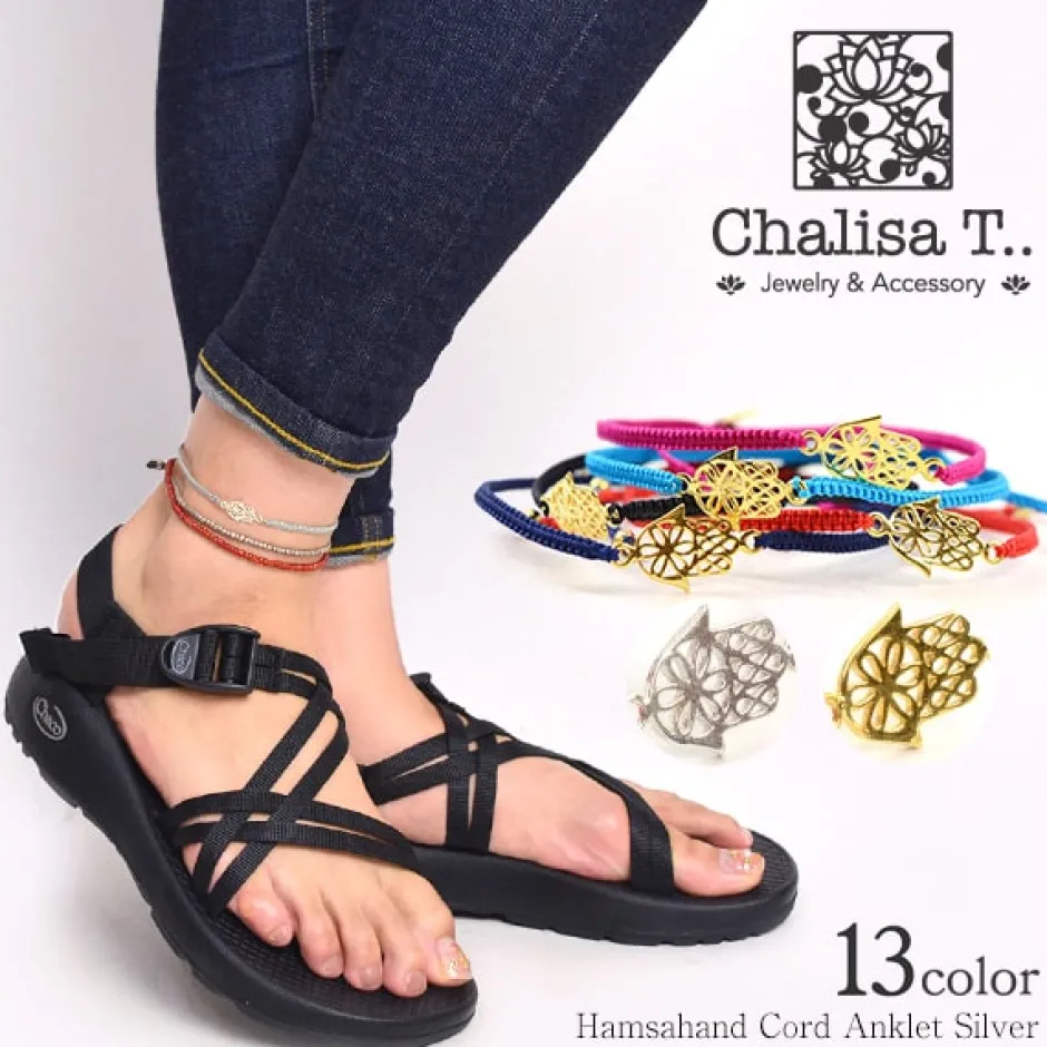 Anklets^CHALISA T.. / Hamsa Hand Notched Cord Anklet