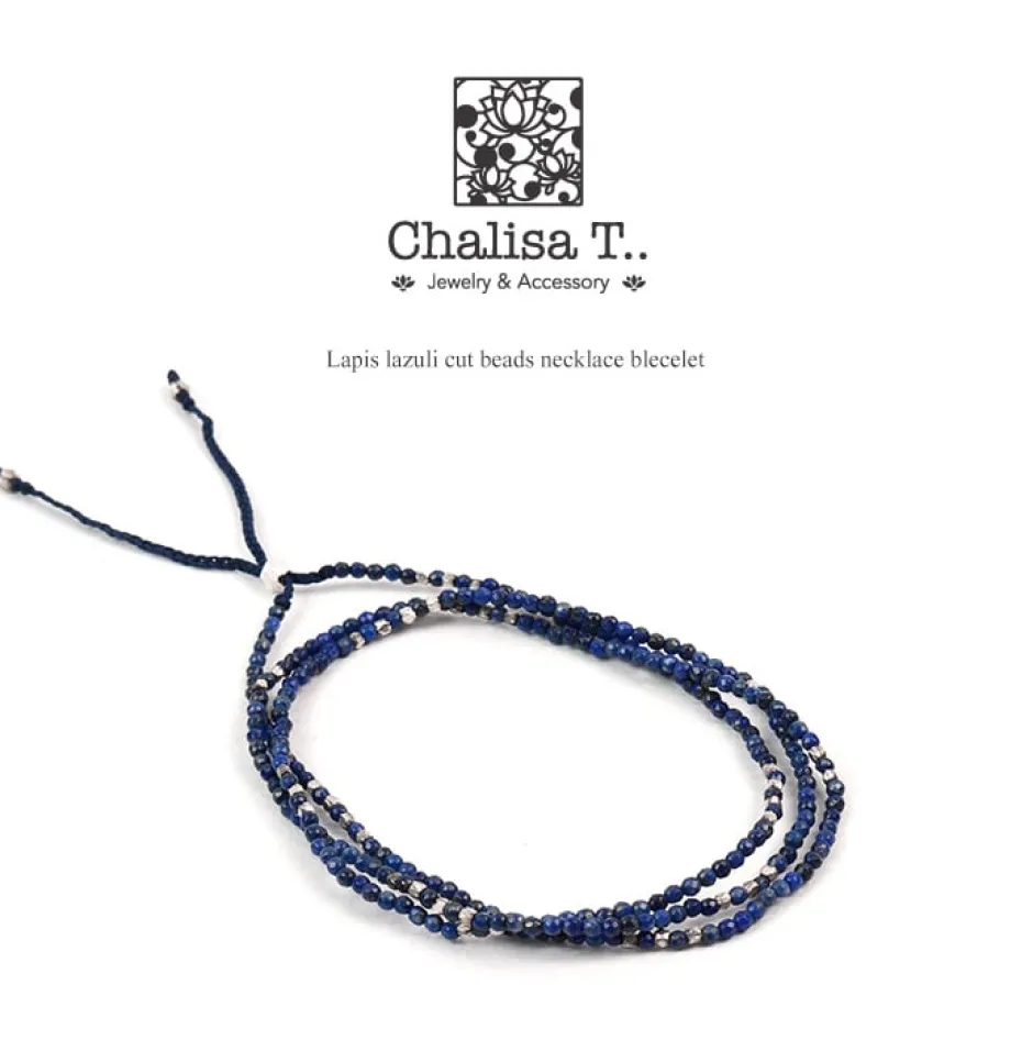 Anklets^CHALISA T.. / Lapis lazuli 2mm cut beads 2 way accessory necklace / bracelet blue