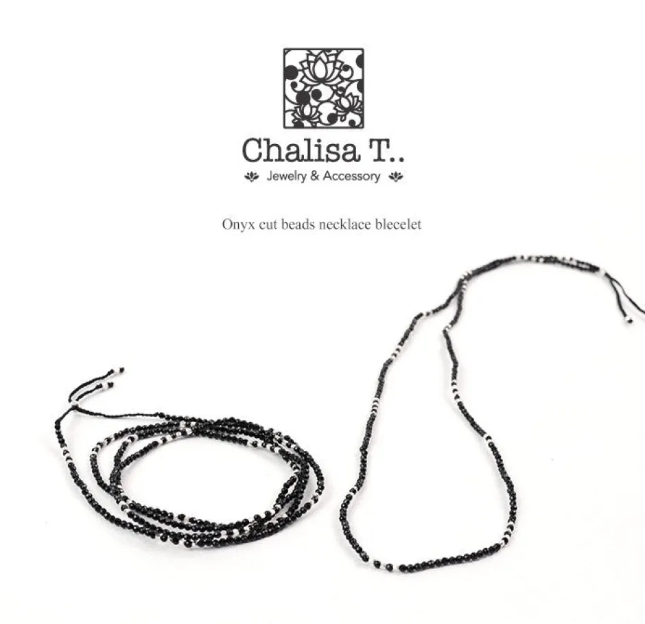 Anklets^CHALISA T.. / Onyx 2mm cut beads 2 way accessory necklace/bracelet black