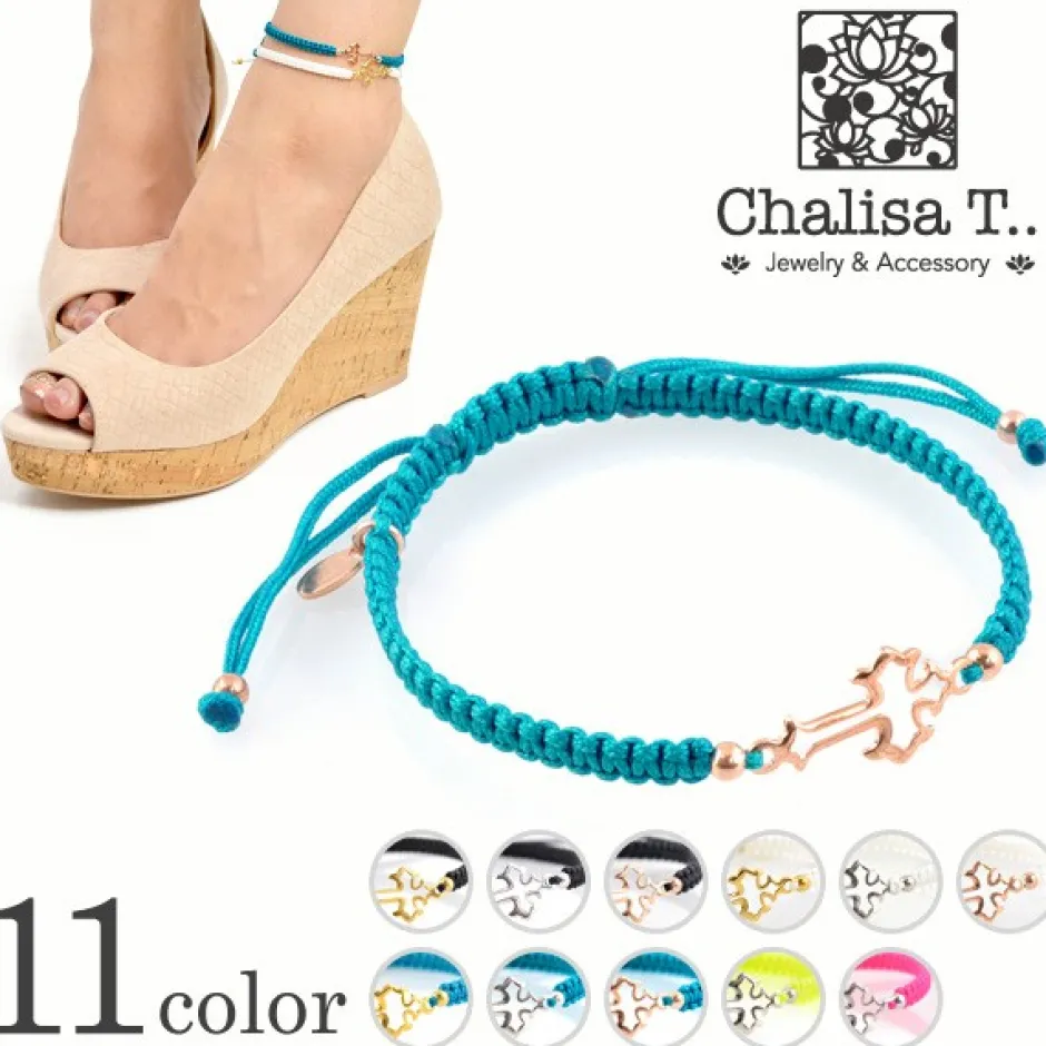 Anklets^CHALISA T.. / Silver Cross Knotting Cord Anklet