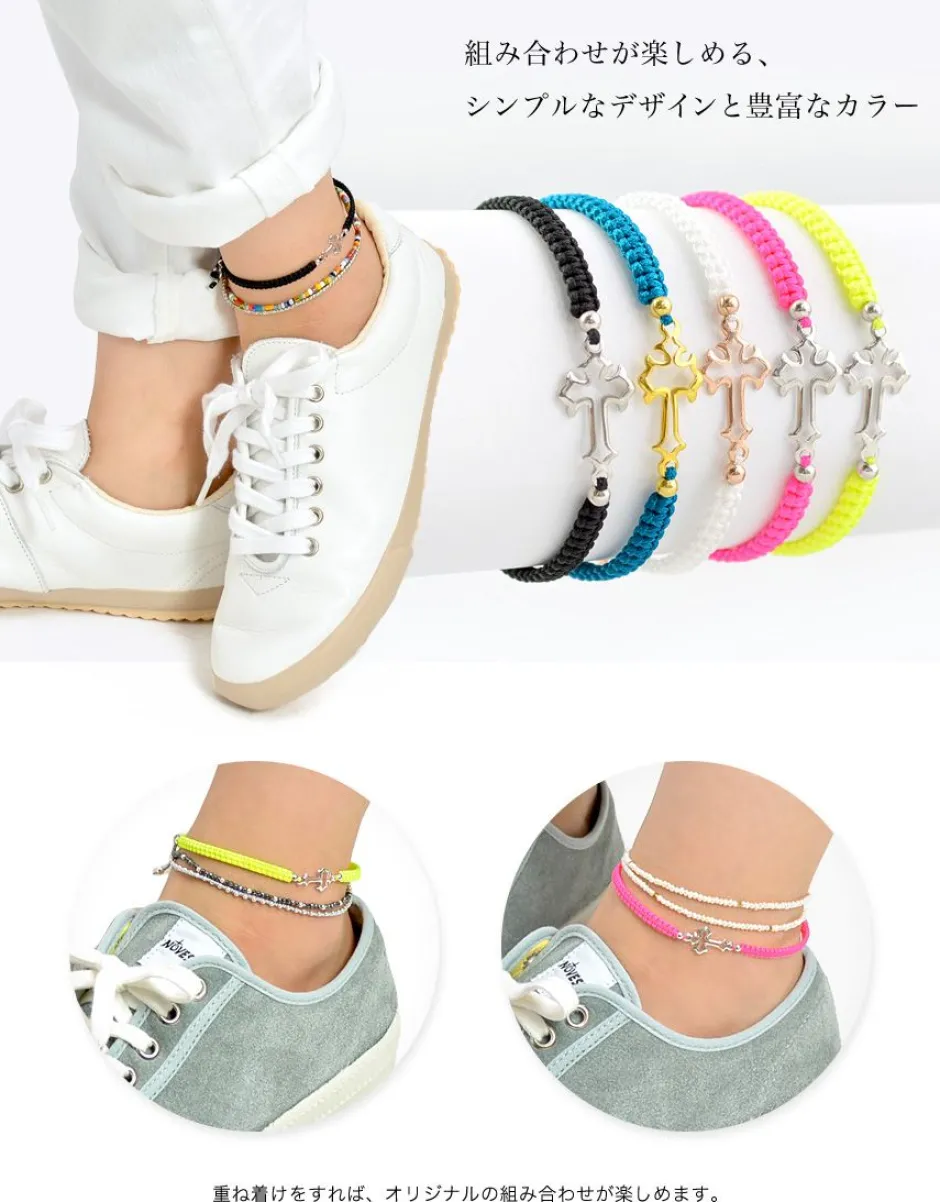 Anklets^CHALISA T.. / Silver Cross Knotting Cord Anklet