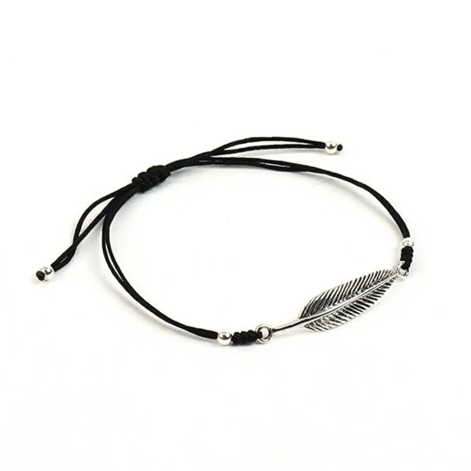Anklets^CHALISA T.. / Silver feather knotted cord bracelet