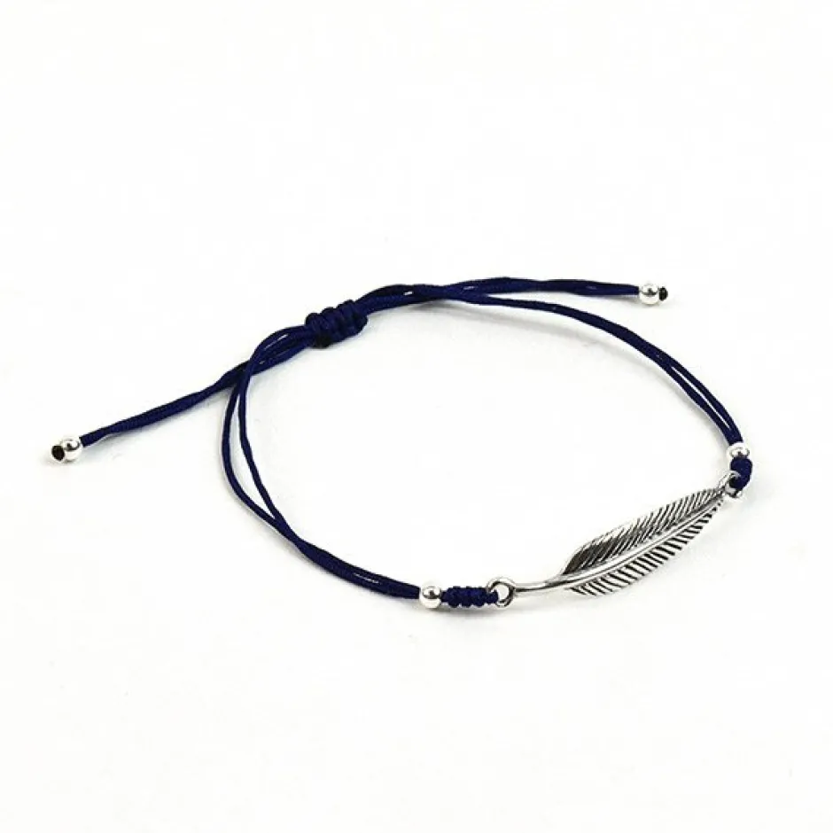 Anklets^CHALISA T.. / Silver feather knotted cord bracelet