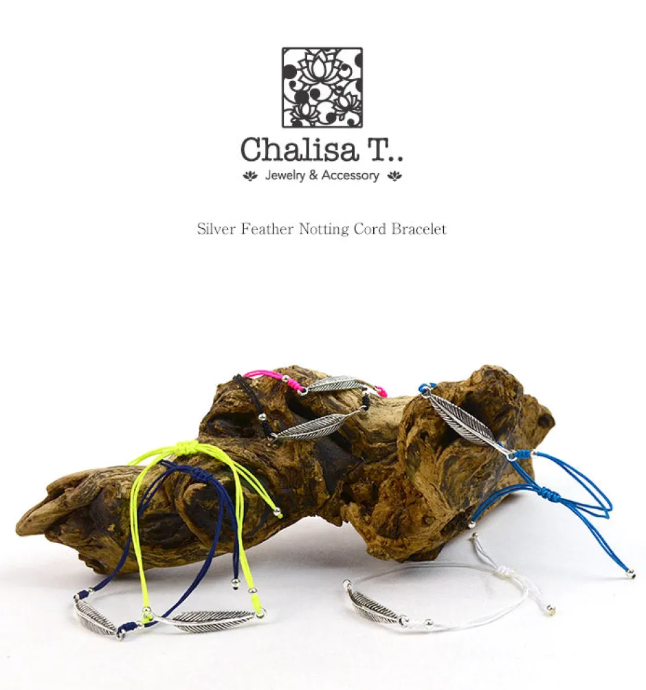 Anklets^CHALISA T.. / Silver feather knotted cord bracelet