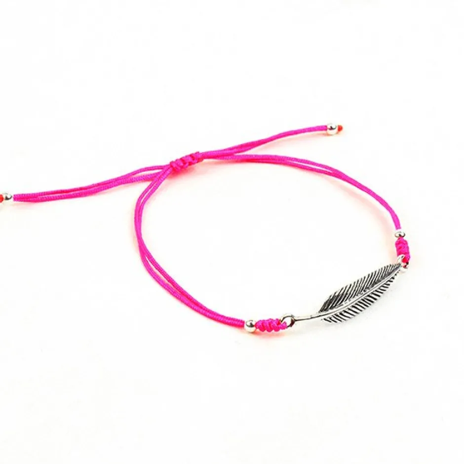 Anklets^CHALISA T.. / Silver feather knotted cord bracelet