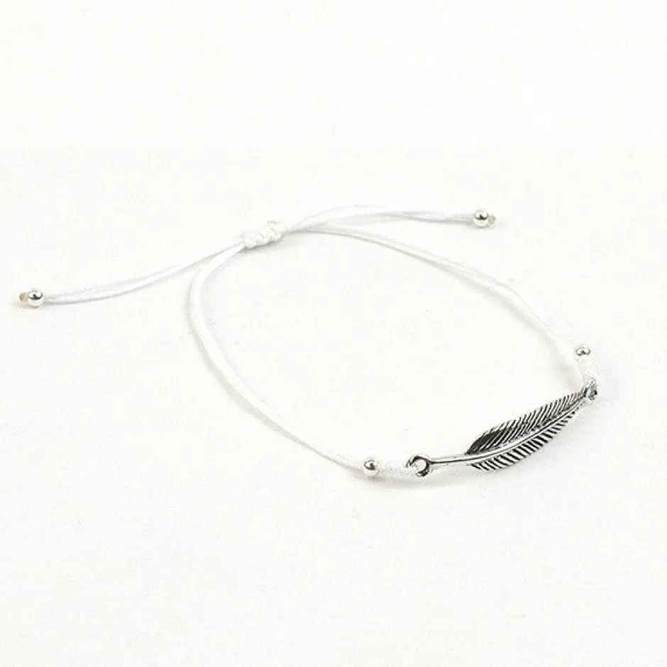 Anklets^CHALISA T.. / Silver feather knotted cord bracelet