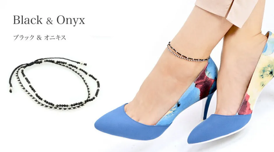 Anklets^CHALISA T.. / Stone silver bead anklet with knotted cord