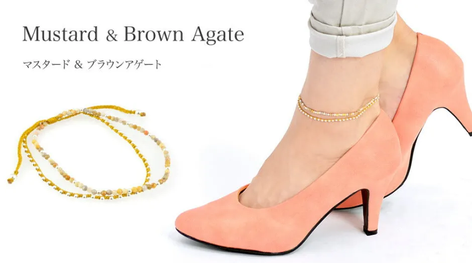 Anklets^CHALISA T.. / Stone silver bead anklet with knotted cord