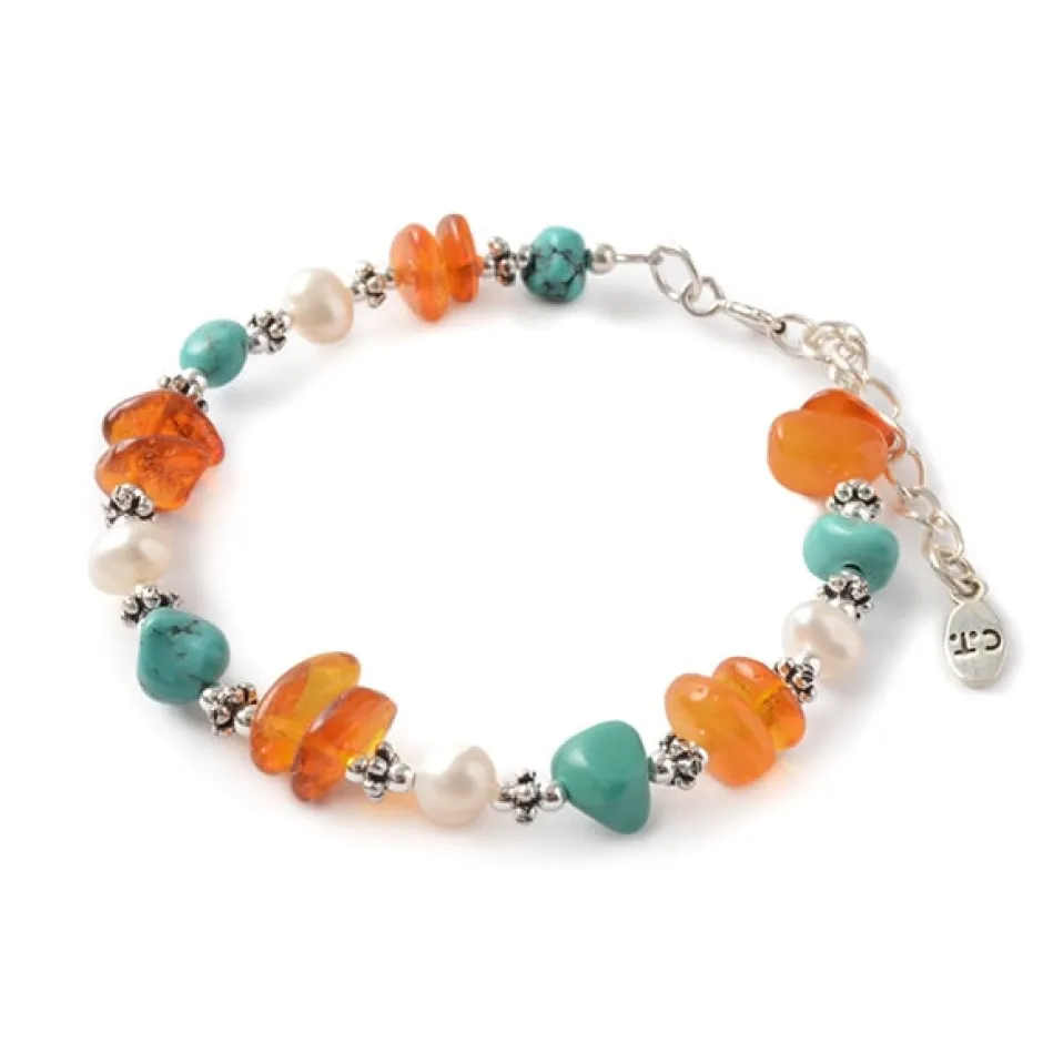 Anklets^CHALISA T.. / Turquoise Amber Pearl Combi Bracelet silver