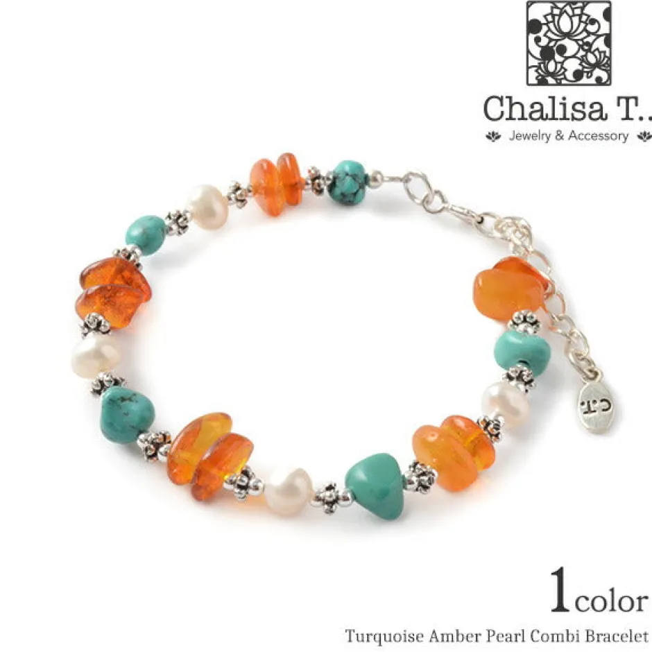 Anklets^CHALISA T.. / Turquoise Amber Pearl Combi Bracelet silver