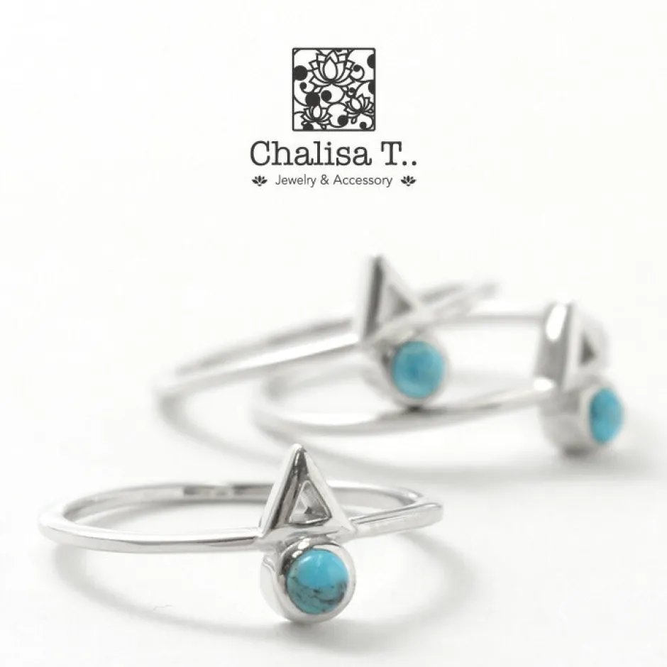 Anklets^CHALISA T.. / Turquoise Circle Triangle Extra Fine Ring blue