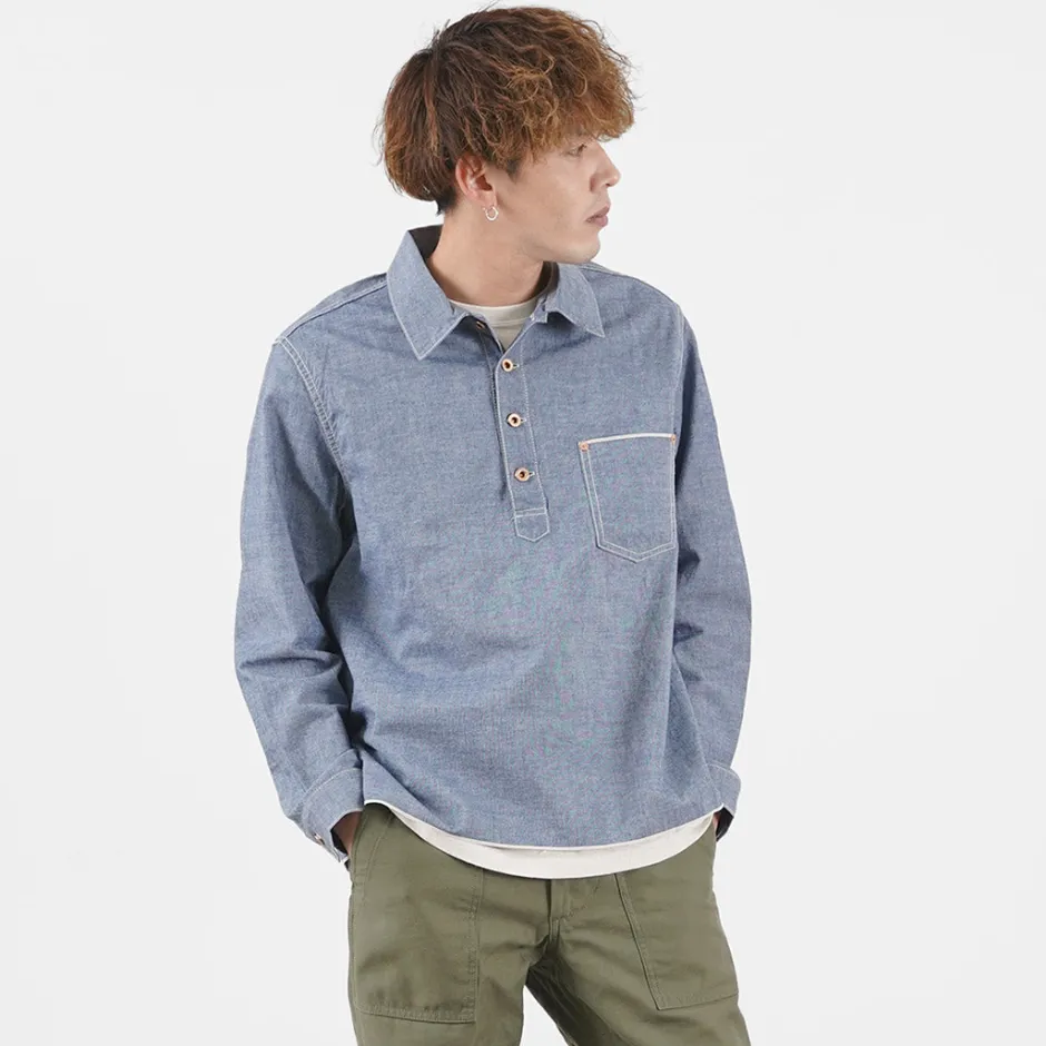 Shirts^FOB FACTORY / F3487 Chambray pullover shirt blue