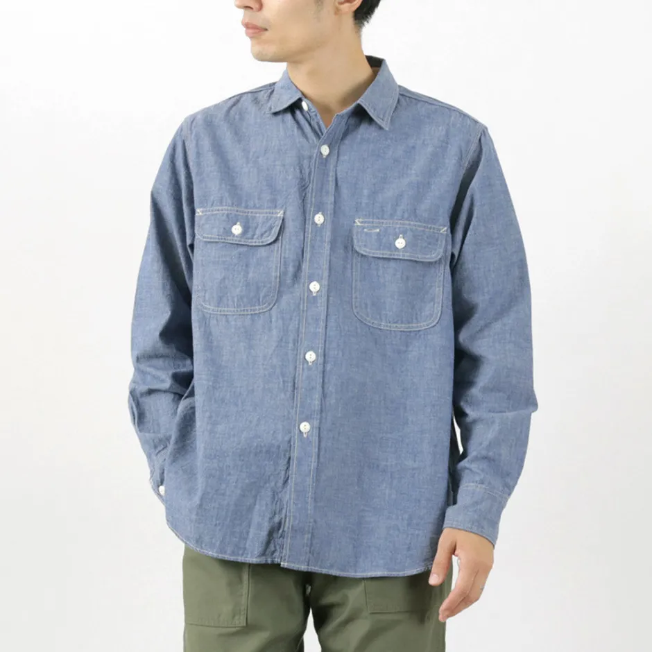 Shirts^FOB FACTORY / F3494 Chambray work shirt blue