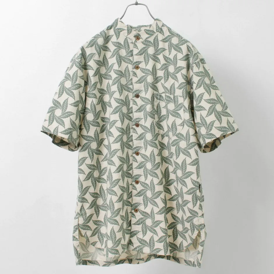 Shirts^GOHEMP / Collarless Short Sleeve Shirt Tornado Print