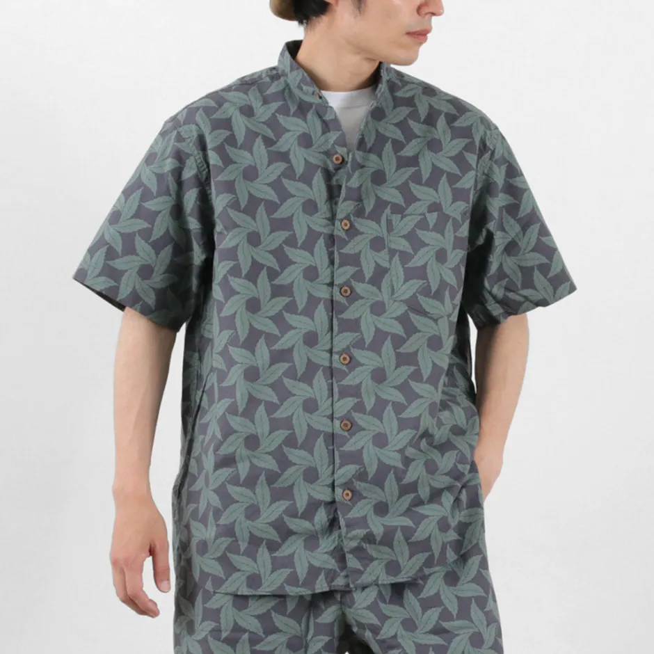 Shirts^GOHEMP / Collarless Short Sleeve Shirt Tornado Print