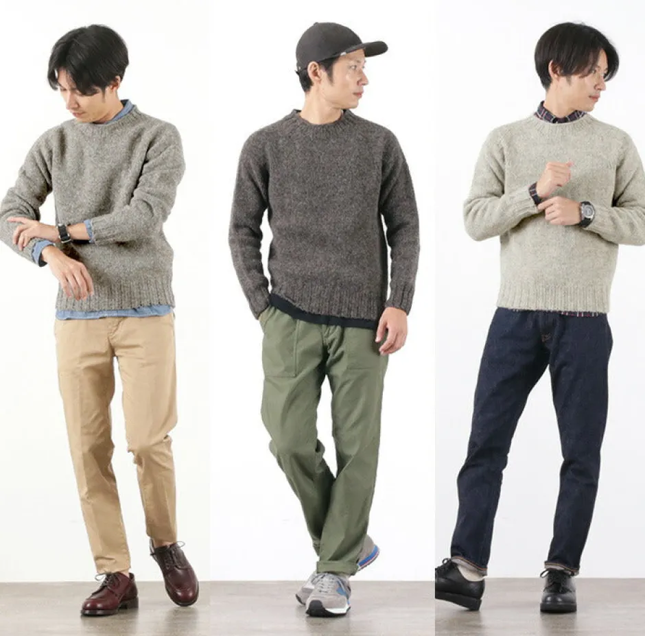 Knits^HARLEY OF SCOTLAND / M3480-7 Shetland mid-gauge crew neck knit jumper