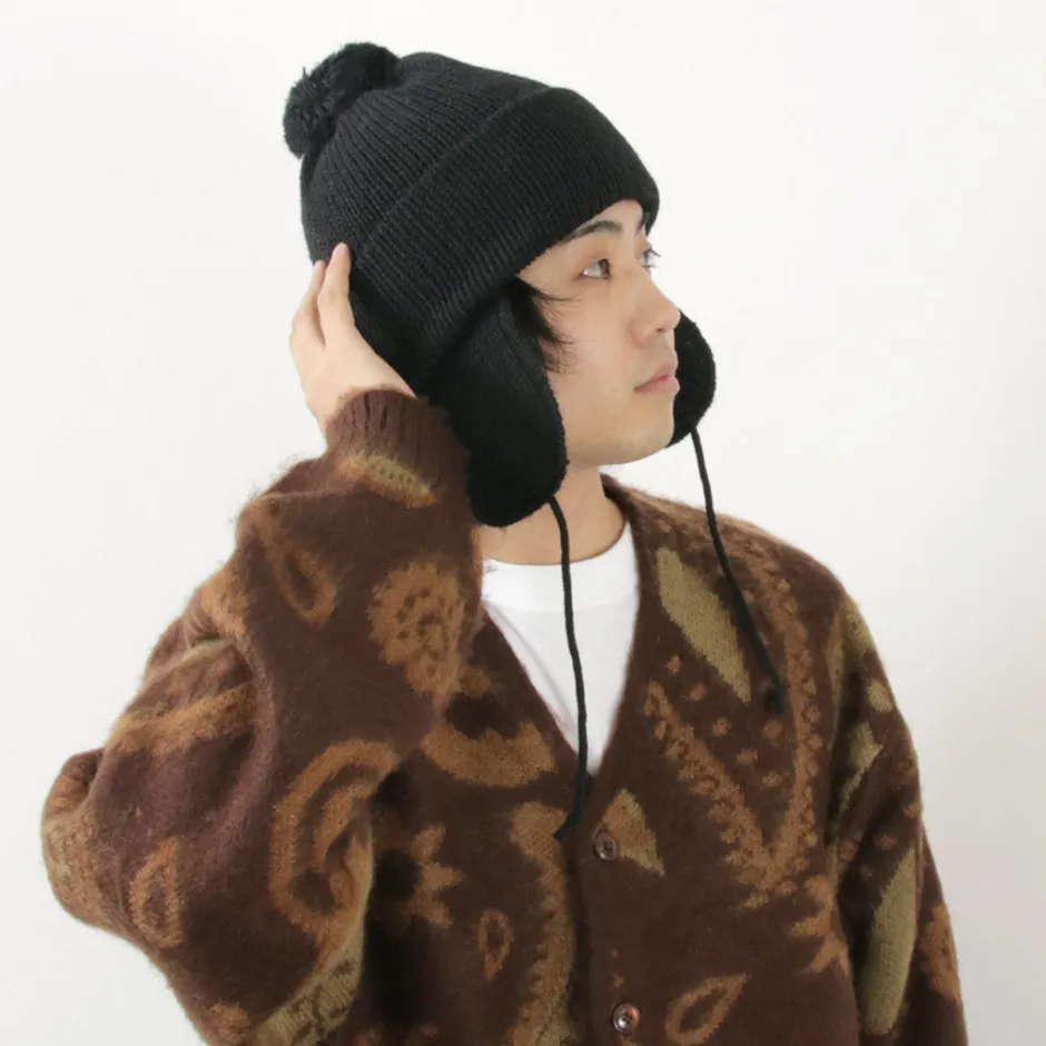 Hats^HIGHLAND 2000 / 3G Solid Bobcap Double Ear Cover and Pom Pom and Chin Rope (20cm)