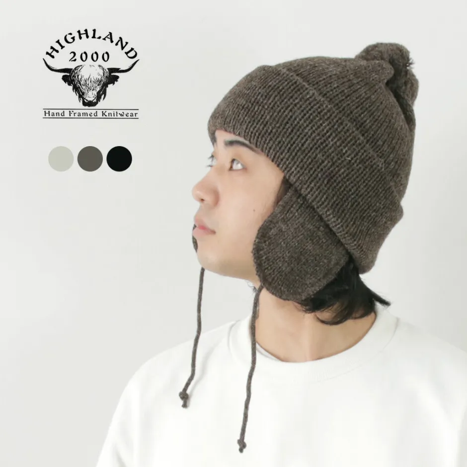 Hats^HIGHLAND 2000 / 3G Solid Bobcap Double Ear Cover and Pom Pom and Chin Rope (20cm)