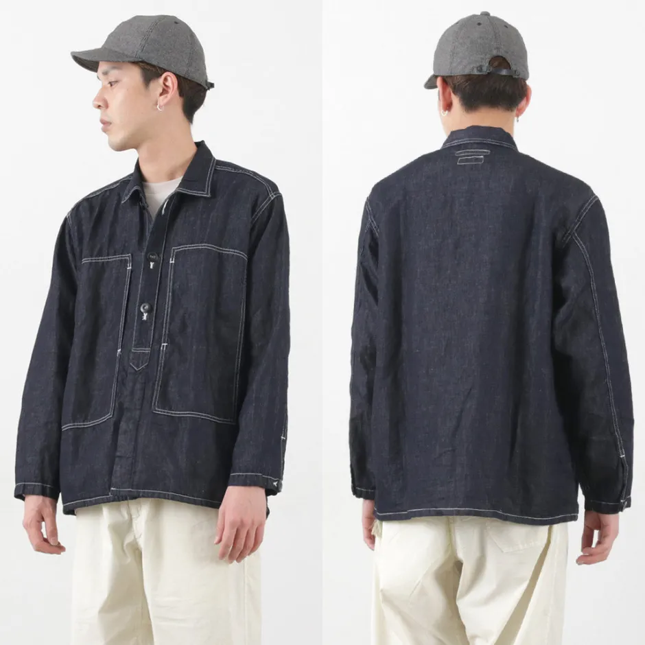 Jackets^JAPAN BLUE JEANS / Cotton Linen Denim Faux Army Pullover Jacket indigo