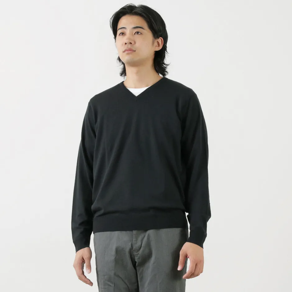 Knits^JOHN SMEDLEY / Merino Wool 30 Gauge 30 Gauge V-Neck Knit MODERN FIT