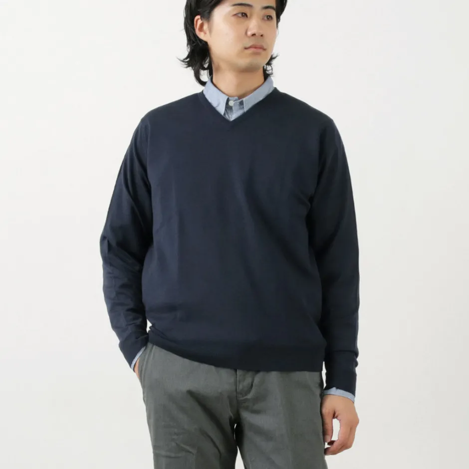 Knits^JOHN SMEDLEY / Merino Wool 30 Gauge 30 Gauge V-Neck Knit MODERN FIT