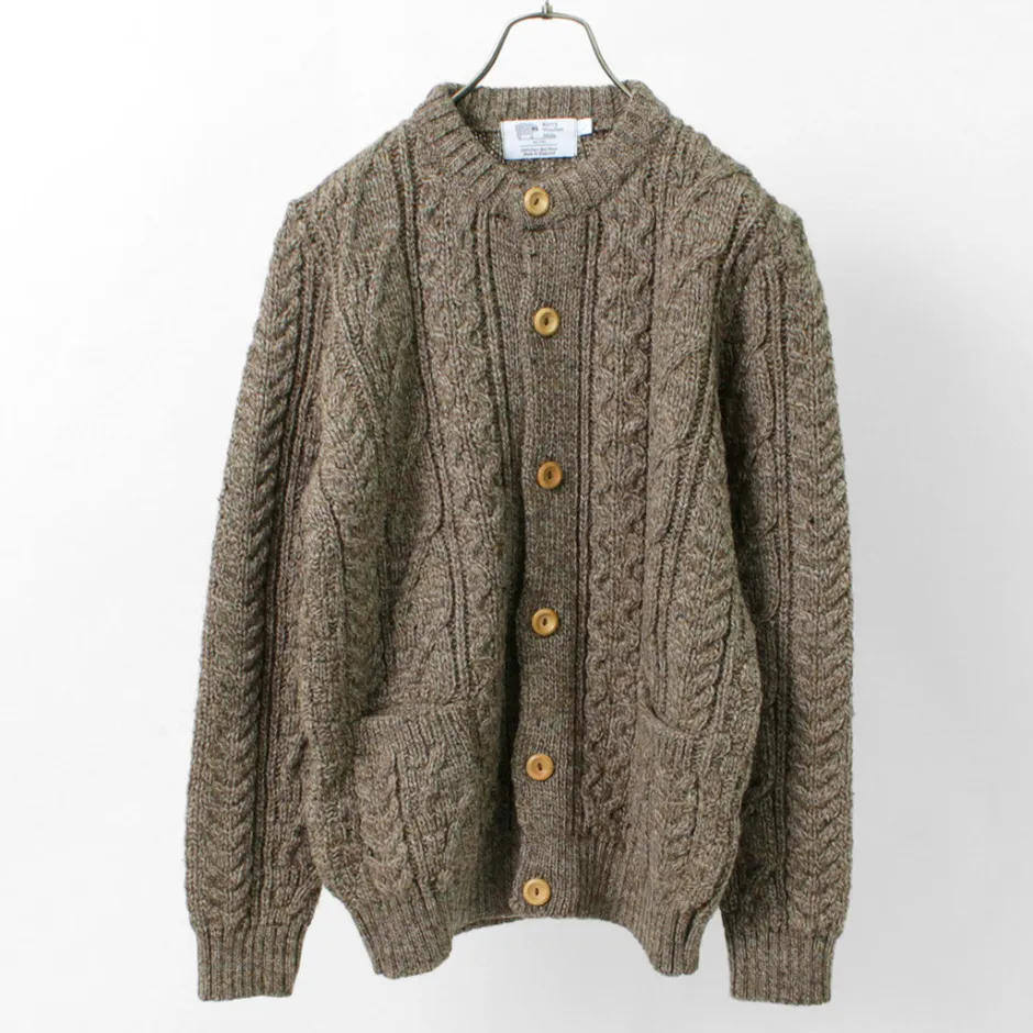 Knits^KERRY WOOLLEN MILLS / 5 Gauge 3 Ply Aran Cable Collarless Cardigan