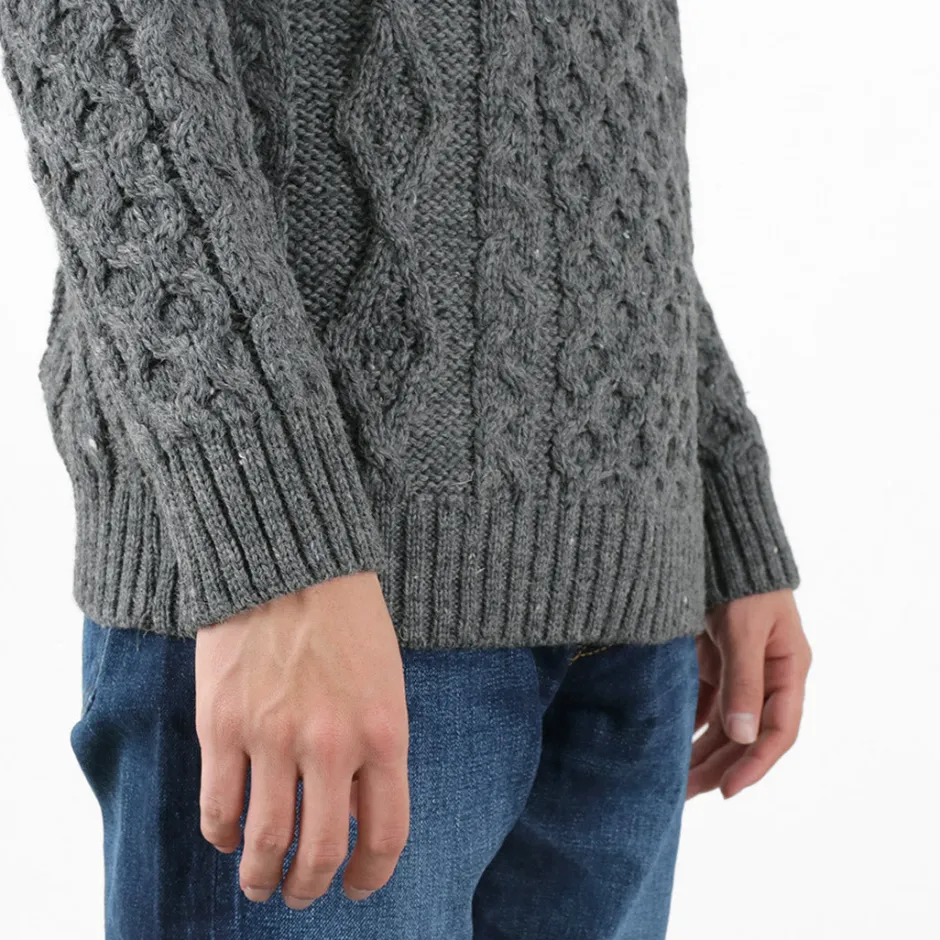 Knits^KERRY WOOLLEN MILLS / 5 gauge 3-ply aran cable crew neck heavy knit