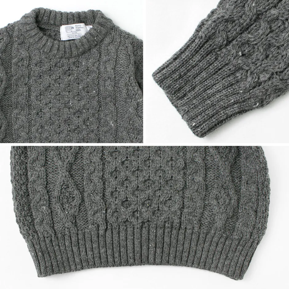 Knits^KERRY WOOLLEN MILLS / 5 gauge 3-ply aran cable crew neck heavy knit