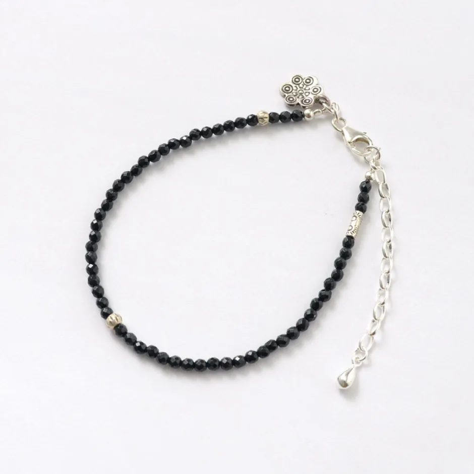 Anklets^PHADUA / onyx (3mm) cut bead anklet adjuster black