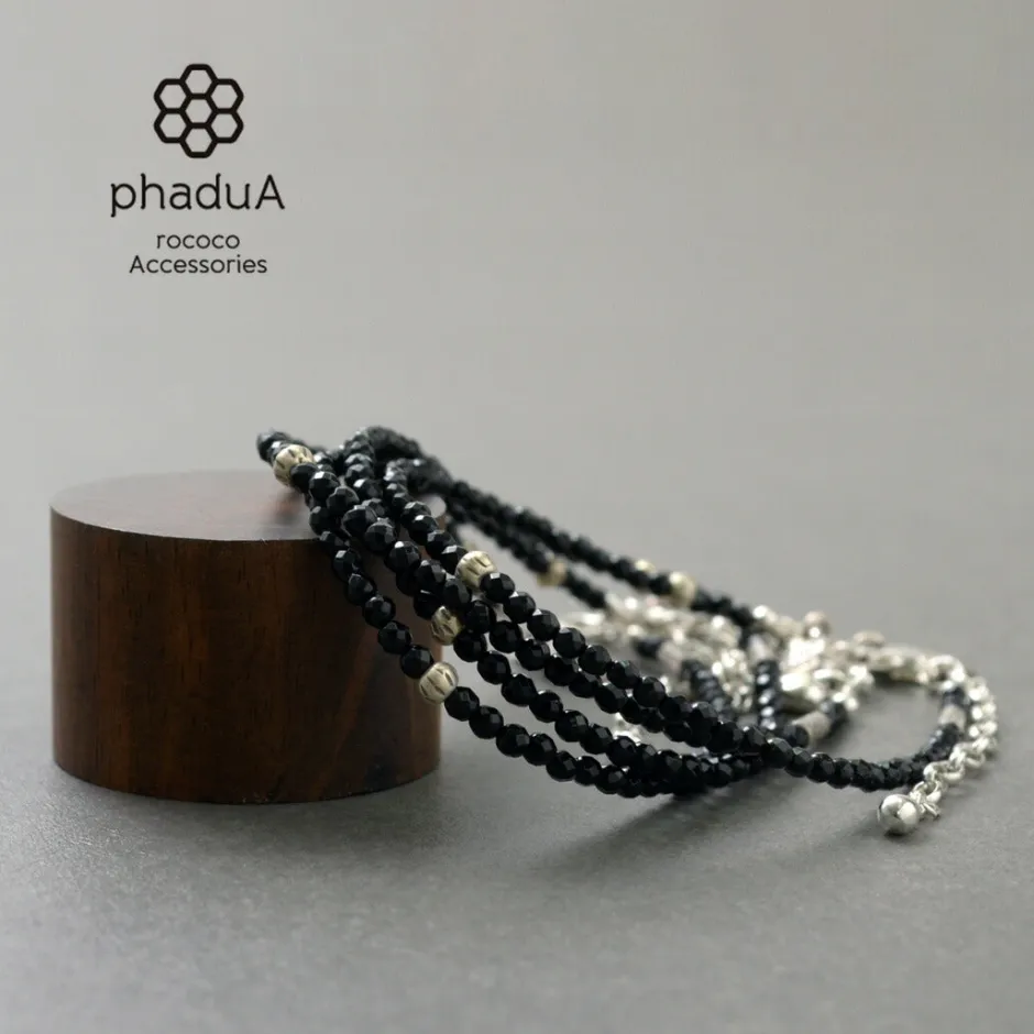 Anklets^PHADUA / onyx (3mm) cut bead anklet adjuster black