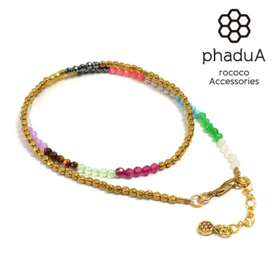 Anklets^PHADUA / Brass bead wrap anklet 43cm+3cm mix-beads